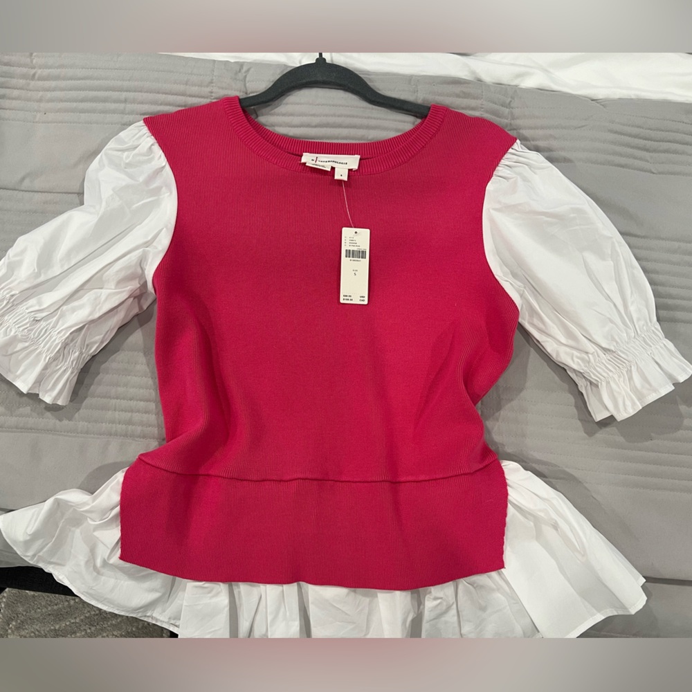 Anthropologie Bright Pink and White Blouse